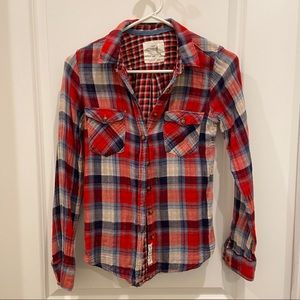 H&M Red White and Blue Plaid Button Down Long Sleeve Size S